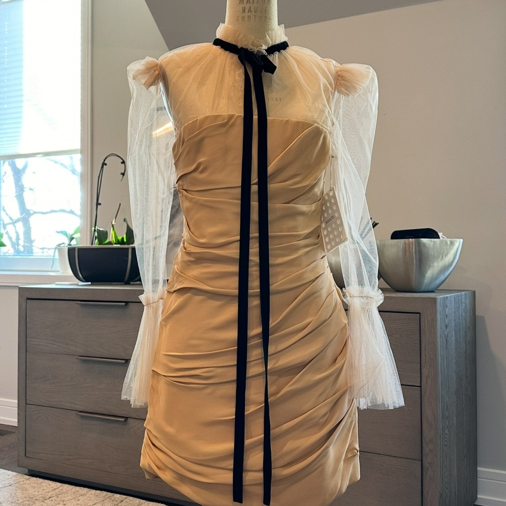 Khaite Elegant Light Gold Dress with Sheer Sleeves - Picture 9 of 11